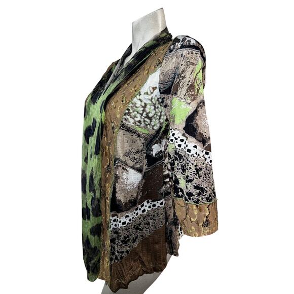 Alberto Makali Top Green Brown 2-fer Lace 3/4 Sleeve Embellished Blouse Size S - Picture 6 of 9
